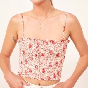 Reformation Floral Smocked Crop Top Tank
